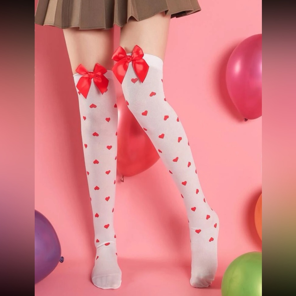 🎀 Adorable Ribbon Bow Knee High Hearts Nylons 🎀